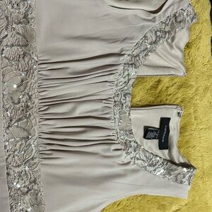 R&M Richards Beige Lace Sequin Top